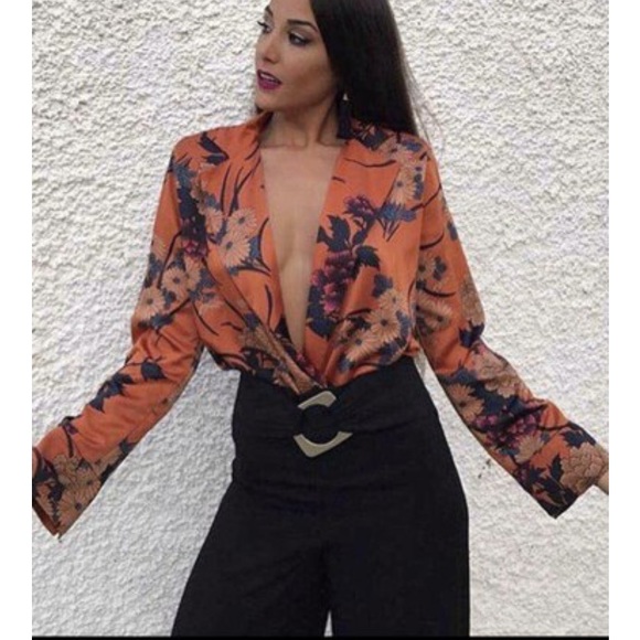*New* Floral Blouse Bodysuit - in Burnt Orange - Picture 2 of 3
